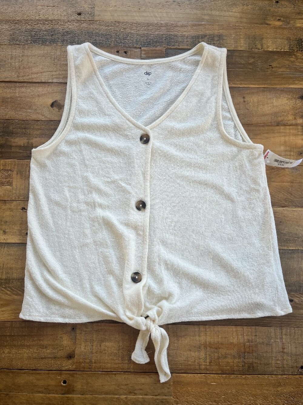 NWT Dip Textured Tie Front Button-Up V-Neck Tank Cream L